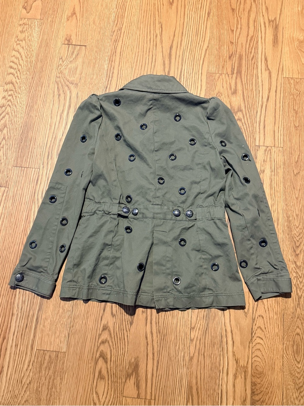 Veronica Beard Olive Grommet Military Utility Jacket Puff Sleeve Size 10 - Picture 11 of 11
